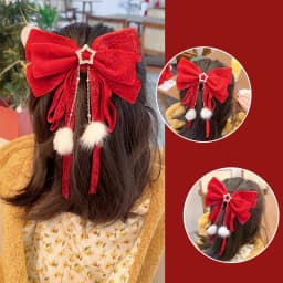 1PC Red Golden Bow Hair Clip For Women Girls Ornament Christmas New Year Hair Clips Hair Accessories