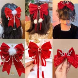 1PC Red Golden Bow Hair Clip For Women Girls Ornament Christmas New Year Hair Clips Hair Accessories