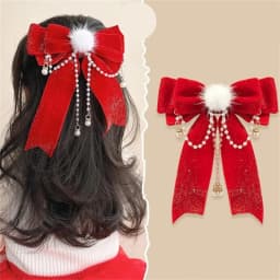 1PC Red Golden Bow Hair Clip For Women Girls Ornament Christmas New Year Hair Clips Hair Accessories