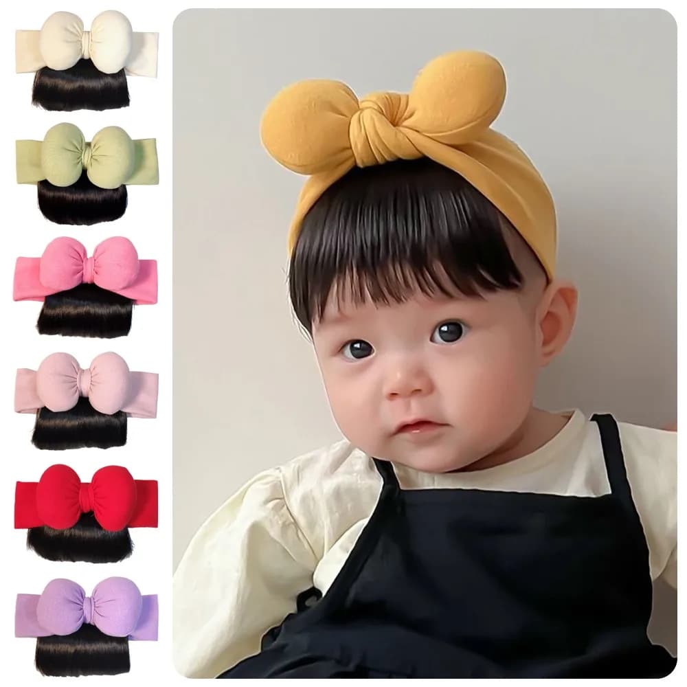 Lovely Baby Bowknot Bangs Wigs Hairbands Girls Hair Accessories Fashionable Hairpiece Headwear for Newborns