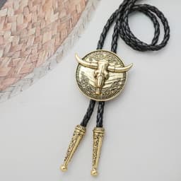 Vintage Bull Head Pendant Black Leather Rope Necktie Western Cowboy Bolo Tie for Men Women Necklace Accessories Adjustable