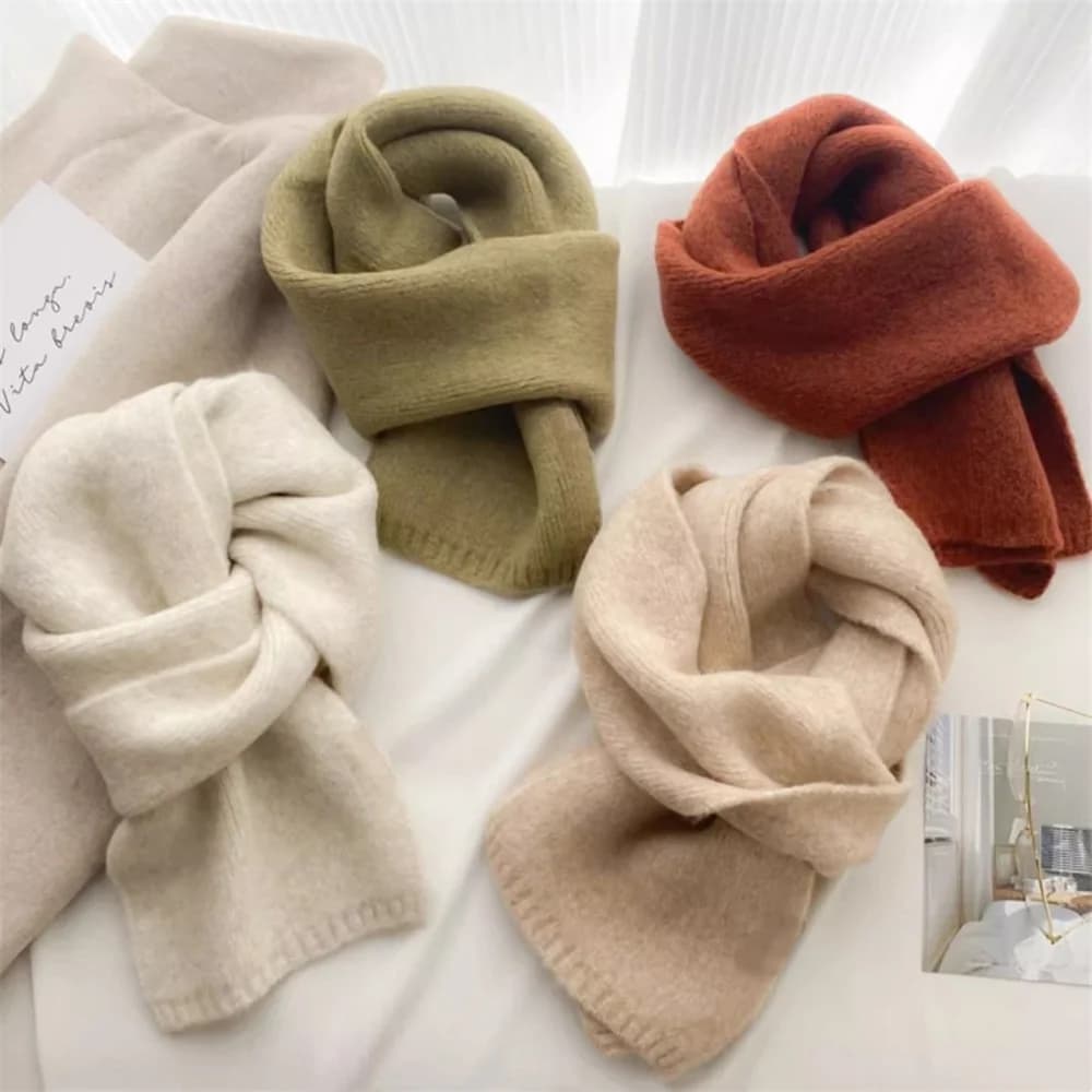Fashion Cashmere Scarf Winter Knitting Men Women Thermal Scarf Wool Blend Neckerchief Solid Color Warmer Neck Cover New 2025