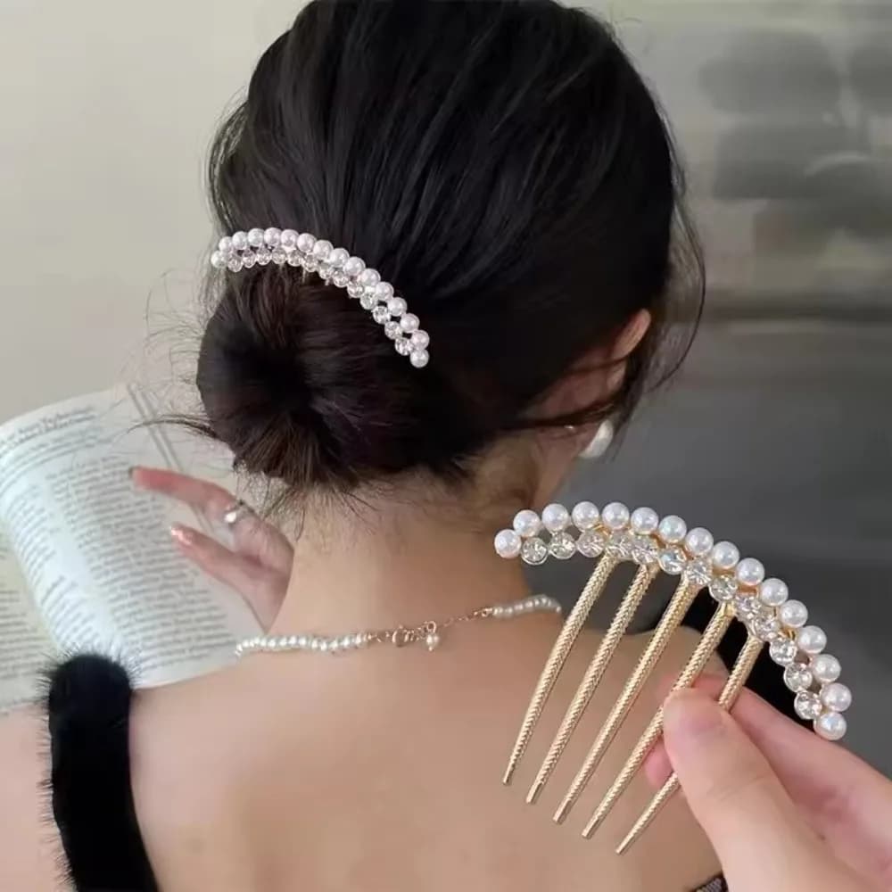 Pearl Water Diamond Metal Pan Hair Insert Comb Ball Head Party Pan Hair Comb Hairpin Wedding Holiday Gift Hair Accessory