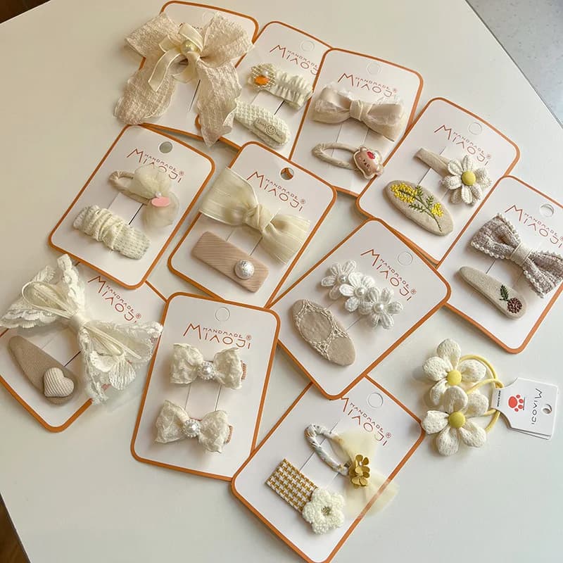 2Pcs/Set Girls Cloth Hair Clips Baby Cute Bow Hairpins Kids Floral Hairclip Lace Embroidery Hair Pins And Clips Hair Accessories