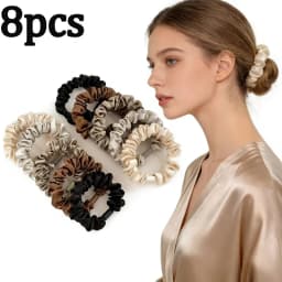 8pcs Elegant and Simple Brown Scrunchie High-Low Ponytail Bun Hair Accessory