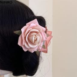Fashion Peony Flower Flower Hair Claw Cloth Shark Clip Rose Hair Clip Cute Hairpin Korean Style Headwear Large Shark Clip Daily