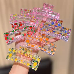 6 square fruit printed hair claws for women, simple and elegant, suitable for daily travel