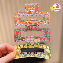 6 square fruit printed hair claws for women, simple and elegant, suitable for daily travel