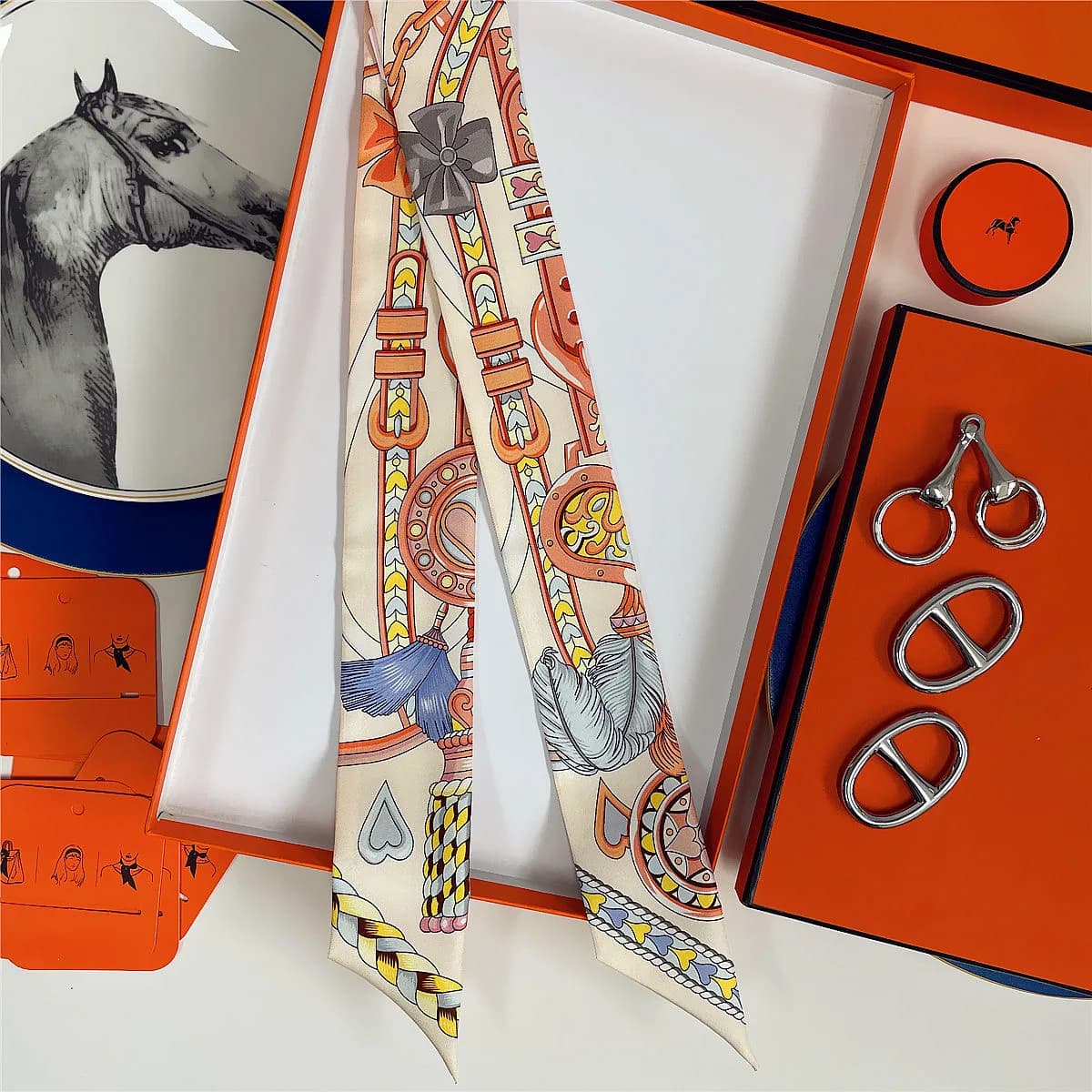 French New Style Scarf Heart Leather Buckle Feather Pattern Bow Ribbon for Women Tied Bags Necktie Multifunctional Accessories