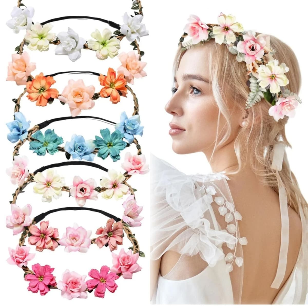 1PC Bride and Bridesmaid Headpiece, Flower Wreath, Hairband, Hair Accessory, Wrist Flower, for Travel, Seaside Vacation
