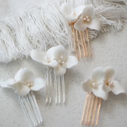 Ceramic Flower Side Hair Comb With Pearls Luxurious Headpiece Wedding Hair Accessories For Women Bridal Marriage Hair Jewelry