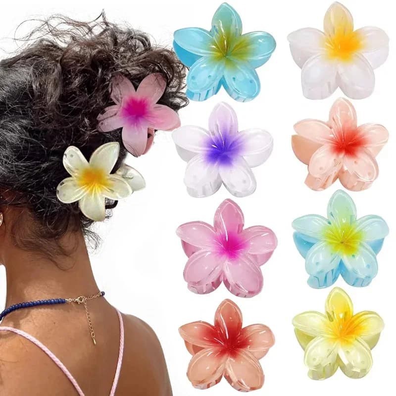2025 New Hawaiian Gradient Hair Clips Women Flower Hair Claws Shark Hairpins Vacation Beach Style Hairpins Hair Accessories