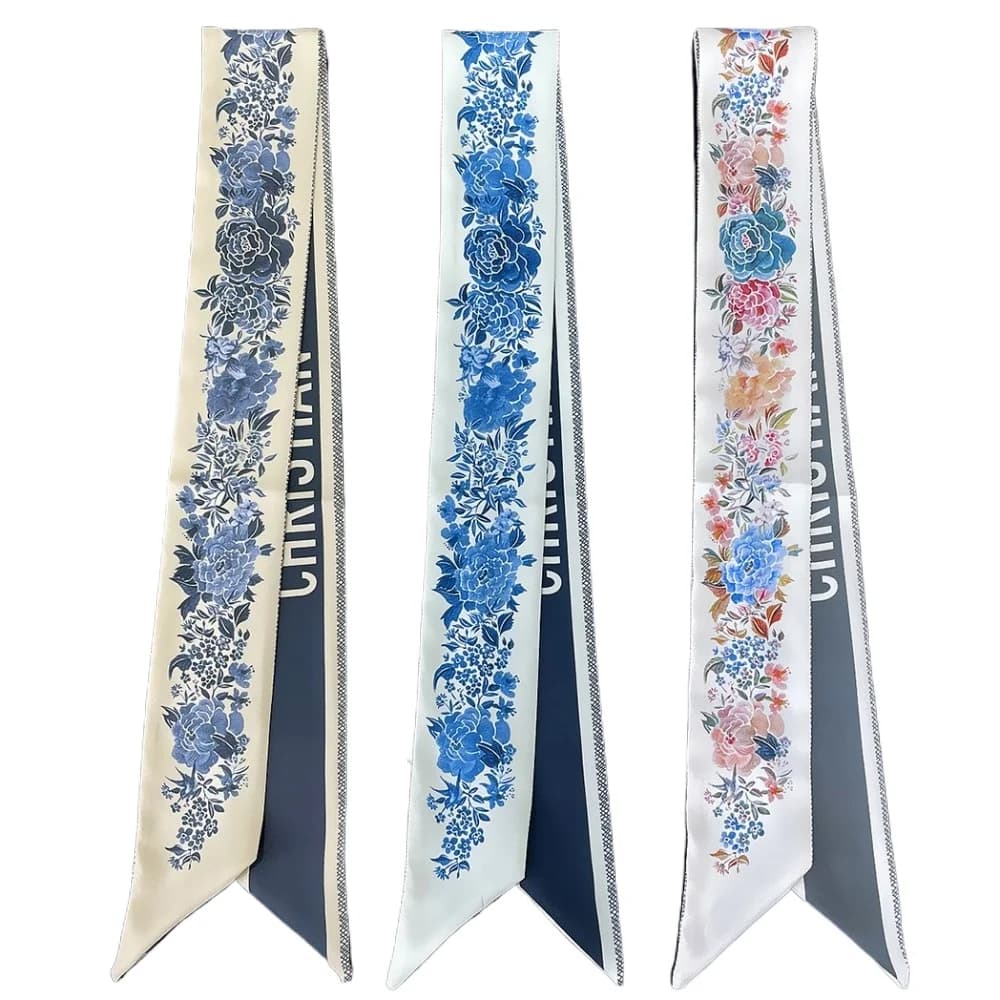 Tarot New Rose Floral Silk Scarf Women Elegant Hair Bandana Shawl Ribbon Tie Bag Decorate Accessories