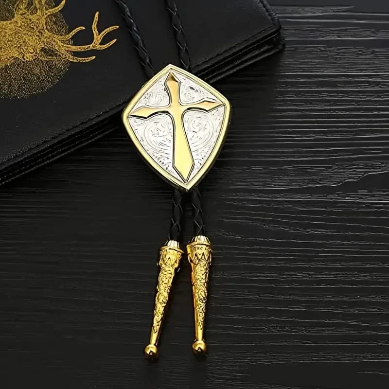 Wholesale of New Fashionable Men's Geometric Shield Cross Leather Rope Pollo Ties As Gifts