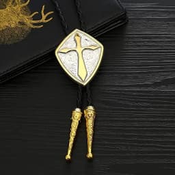 Wholesale of New Fashionable Men's Geometric Shield Cross Leather Rope Pollo Ties As Gifts