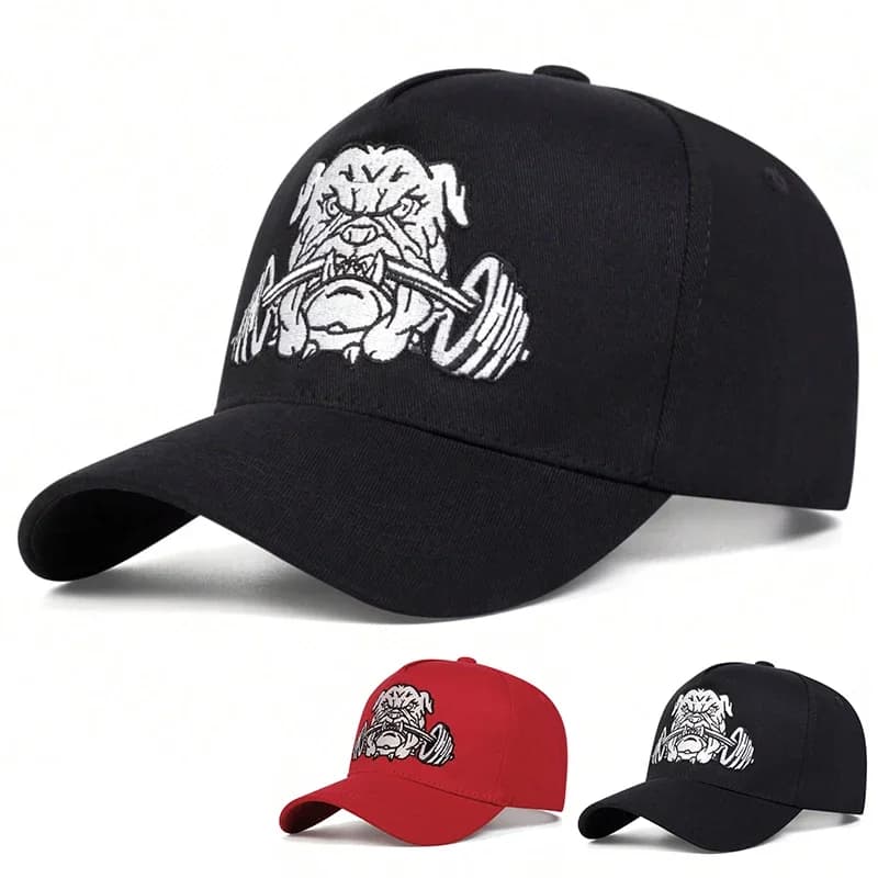 Unisex Bulldog Dumbbells Embroidery Baseball Caps Spring Autumn Outdoor Adjustable Casual Hats Sunscreen Hat Sports Cap