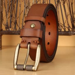 5mm Thicked Leather Men Belt Vintage Roller Pin Buckle Belt Male Cowhide Genuine Leather Buckle Strap Cowboy Jeans Belt 1.5 Inch