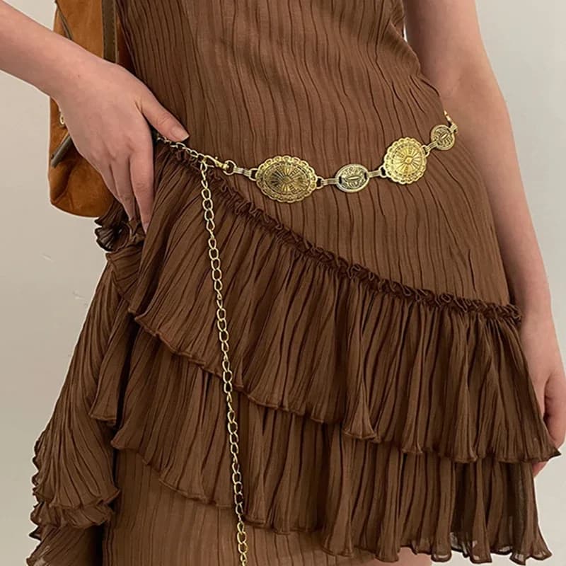1 Piece Set of Waist Chain Accessories for Women's Retro Bohemian Ethnic Style High-end Silver Metal Chain Belt with Skirt Belt