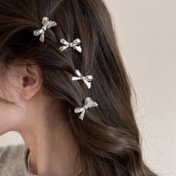 4pcs/Set Golden Silver Color Bow Mini Hairpins for Women Sweet Cool Girl Bangs Barrettes Duckbill Side Clip Hair Accessories