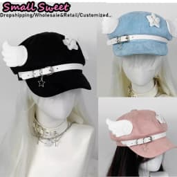 Y2K Girl Harajuku Gothic Lolita Beret Hat Women Angel Wing Hat Cartoon Baseball Cap Anime Cosplay Costumes Accessories Gifts