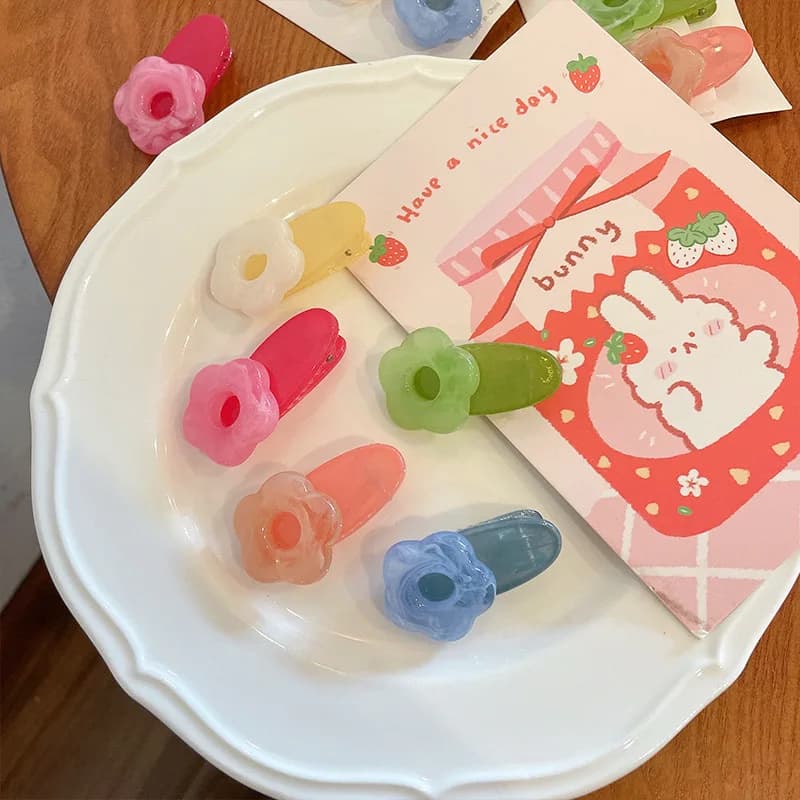 5pcs candy color transparent hair clip Japanese cute girl side bangs broken hair small clip bb clip headdress forehead hair clip