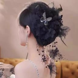 Flower Feather Tassel Hair Claw Women Large High-end Sense Hair Clip Versatile Back Of The Head Hair Accessories