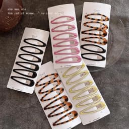 6pcs/pack Geometric Leopard Solid Snap Hairpins Fashion Alloy Bobby Pins Water-drop Oval Hair Clips Headwear For Women Girls
