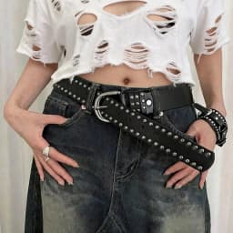 New Women Belt Women's Jeans Tie-in Ladies' Belt Fashion Personality Rivet Belt Senior Black Fashion