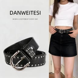 New Women Belt Women's Jeans Tie-in Ladies' Belt Fashion Personality Rivet Belt Senior Black Fashion