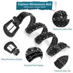 Women Rhinestone Western Belt for Jeans Bling Studded Leather Cowgirl Cowboy Belts BB Wasit Diamond Belt