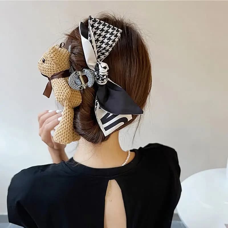 1pc Korean Cute Bear Hairpin Female Autumn/Winter Back of Head Sweet Grip Shark Clip Large Bow Clip Headpiece