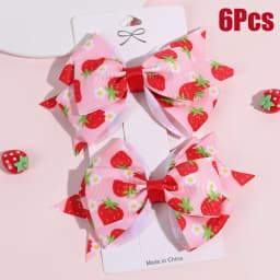 2Pcs Strawberry Bow Hair Clips Cute Red Floral Hairpins Ribbon Barrette For Girls Children Kids Sweet Kawaii Hair Accessories
