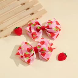 2Pcs Strawberry Bow Hair Clips Cute Red Floral Hairpins Ribbon Barrette For Girls Children Kids Sweet Kawaii Hair Accessories