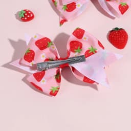 2Pcs Strawberry Bow Hair Clips Cute Red Floral Hairpins Ribbon Barrette For Girls Children Kids Sweet Kawaii Hair Accessories