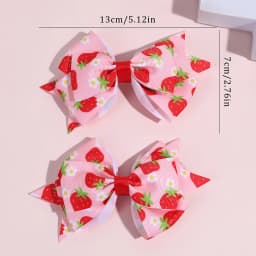 2Pcs Strawberry Bow Hair Clips Cute Red Floral Hairpins Ribbon Barrette For Girls Children Kids Sweet Kawaii Hair Accessories