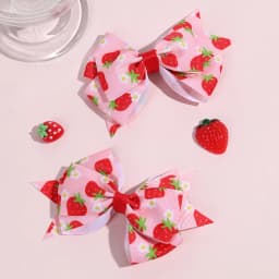 2Pcs Strawberry Bow Hair Clips Cute Red Floral Hairpins Ribbon Barrette For Girls Children Kids Sweet Kawaii Hair Accessories
