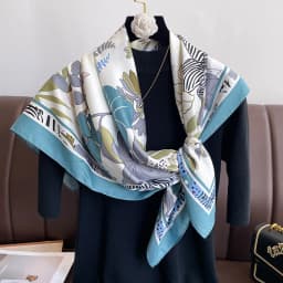 New Fashion Print Twill Silk Scarf Women Hijab Muslim Headband 90cm Square Bandana Foularf Summer Shawl Beach Stoles Echarpe