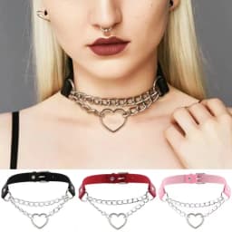 Yanxyad Leather Choker Collar Necklace, Heart Shape Gothic Punk Rock Choker Necklace Collars Valentines,Mom,Mother,Mother's Day,