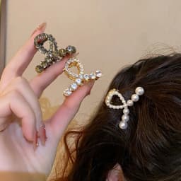 High-end Pearl Rhinestone Small Size Hair Grabber Summer Women Simple Metal Side Clip Back Head Half-tied Cross Hair Clips