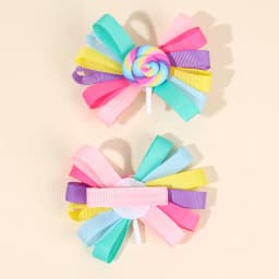 2Pcs Trendy Lollipop Hair Clip Sweet Rainbow Candy Ribbon Hairpin Cute Popular Bow Barrette For Girls Kids Headdress Accessories