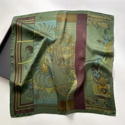 Spring/Summer Retro Horse Print Neckerchief 70*70cm Green Square Scarf Women’s Breathable Imitation Silk Bandannas