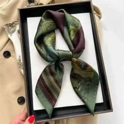 Spring/Summer Retro Horse Print Neckerchief 70*70cm Green Square Scarf Women’s Breathable Imitation Silk Bandannas