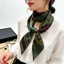 Spring/Summer Retro Horse Print Neckerchief 70*70cm Green Square Scarf Women’s Breathable Imitation Silk Bandannas