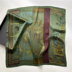 Spring/Summer Retro Horse Print Neckerchief 70*70cm Green Square Scarf Women’s Breathable Imitation Silk Bandannas