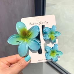 1 Large 2 Small Set Sweet Flower Shape Colorful Gradient Hair Claws Women Ponytail Cilp Clamp Hairpins for Girl Beach Headwear