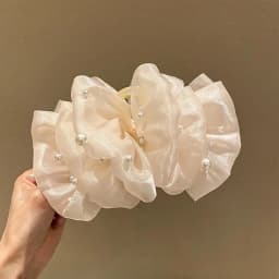 Temperamental Multi-Layered Bow Bubble Mesh Pearl Clip Hair Accessories For Women