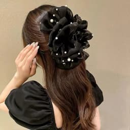 Temperamental Multi-Layered Bow Bubble Mesh Pearl Clip Hair Accessories For Women