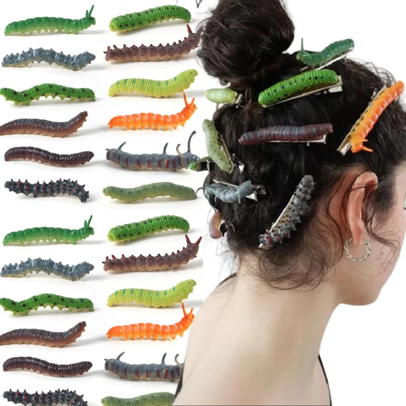 2025 Funny Hair Decorations, Halloween Bug Hair Clips, Unique Ladybug Hair Accessories, Creepy Crawler Earthworm Duckbill Clips