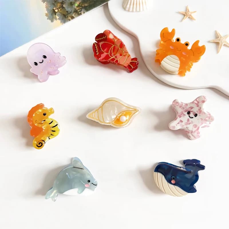 Cartoon marine small animal hairpins are small and delicate acetate pan hairpins, horsetail half-tied shark clips