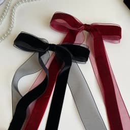 A Vintage and High-End French Hairpin with a Mesh Velvet Bow Ribbon
